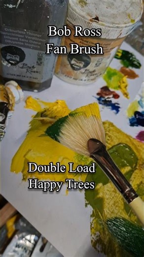 BOB ROSS HAPPY LITTLE TREES double load fan brush easy painting #bobross #shortsart