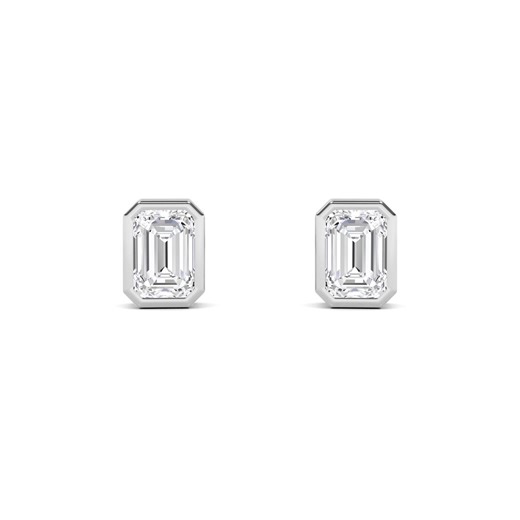 Emerald Cut Lab Created Diamond Stud Earrings, Bezel Set, 14K White Gold Plated, Women's Wedding Gift - Etsy