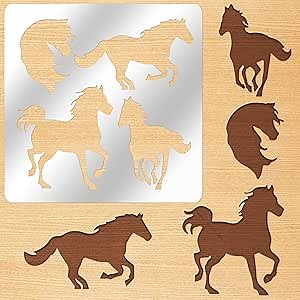 ORIGACH 6x6 inch Metal Horse Stencil Reusable Running Horse Metal Wood Burning Stencil Template for Journal, Pyrography, Wood Carving, Drawings, Engraving and Scrapbooking Project