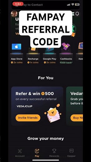 FAMPAY referral code 100% working || Get 100₹ cashback USE NOW || #fampayapp #fampay #shorts #code