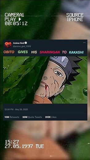 OBITO GIVES HIS SHARINGAN TO KAKASHI #naruto #anime #obito #death #kakashi #shorts #short