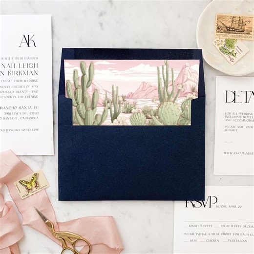 Desert Cactus Wedding Envelope Liners - Pink Sky, Set of 25 - Etsy