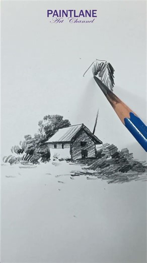 Pencil shading House with Coconut long trees in Nature art #shorts #art #pencilshading