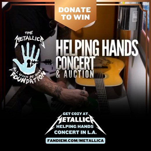 36K views · 1.9K reactions | Only a few days left! Don’t miss your last chance to be our VIP guest at this year’s Helping Hands Concert & Auction benefitting All Within My Hands Foundation in Los Angeles. One lucky winner and a friend will join us in LA with premium couch seats ️, round-trip travel ✈️, two posters signed by the four of us ✍️, and more. Use code METALLICAEOY100 for 100 Bonus Entries at checkout ➡️ winwith.fandiem.com/metallica-eoy | Metallica | Facebook
