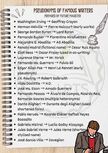 PSEUDONYMS OF FAMOUS WRITERS 📝 #let2025passer #futuremagister #LicensedProfessionalTeacher #letreview2025 #foryourpageシ #LPT | Future Magister_Lpts