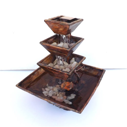 Pyramid Copper Water Fountain, Tapered Square Bowls in 3 Tier Rain Cascade Waterfall, Small Tabletop Size - Etsy