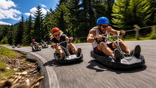 High speed luge run shows fast downhill action