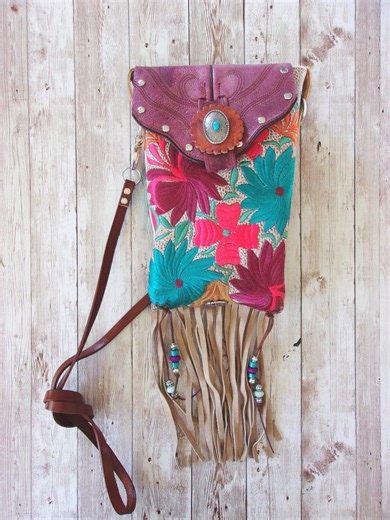Colorful Leather Hipster Bag With Fringe – Upcycled Cowboy Boot Crossbody, Handmade Statement Purse - Etsy
