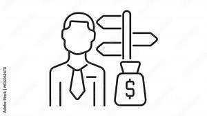 Animated finance careers line icons. Financial occupation animation. Office worker. Banking industry. Business person. Loop HD video with alpha channel, transparent background. Outline motion graphic