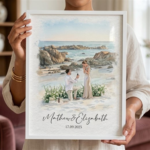 Custom Engagement Photo Painting, Couple Proposal Portrait From Photo, 1 St Anniversary Drawing - Etsy