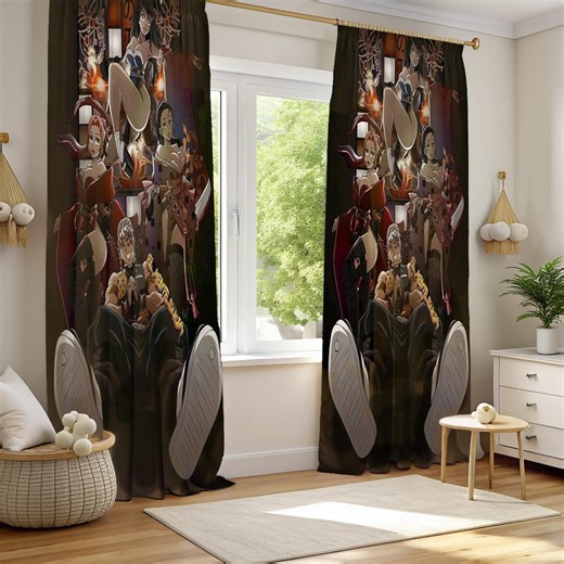 Anime Heroes Ensemble Window Curtains, Dark Fantasy Style Drapery, Japanese Warrior Group Decor Curtains, Teen Room Curtains - Etsy