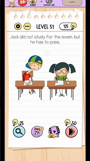Brain Test Level 51 – Jack Did Not Study for the Exam but He Has to Pass (Full Solution)