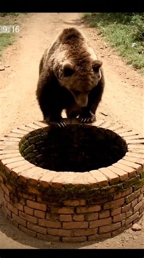 Last Second Escape 😱 Man Jumps Into Well to Survive Bear Attack!#shorts #pov #ai