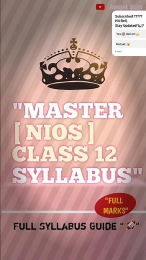 "NIOS Class 12: Full Syllabus Breakdown for 100% Marks! 💯" #Niosclass12 #Niossyllabus #Niosnotes 🚀"