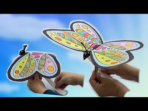 How to make butterfly puppet - Paper butterfly with flapping wings - Easy DIY paper toys