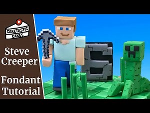 Minecraft Cake Decorations - Fondant / Gum Paste Figures of Steve and Creeper in Action Poses