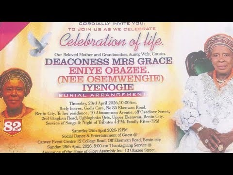 Thanksgiving service of Deaconess Mrs Grace Eniye Obazee