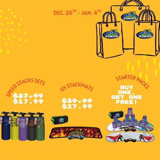 BEST. DEALS. OF. THE. YEAR. 🔥 From Dec. 26 – Jan. 4, stock up on Speed Stacks favorites: ✔ Speed Stacks Sets for $17.99 ✔ G5 StackMats for $27.99 ✔ Starter Packs BUY ONE, GET ONE FREE PLUS ➕ add a set to ANY purchase for just $10 🛒 Shop now before it’s gone! #SpeedStacks #BestDealsOfTheYear #StackingFun #ActivePlay | Speed Stacks Inc