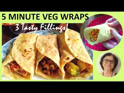 5 Minute Veg Wraps for Breakfast / Chapati Roll Recipe / Healthy Tiffin Snacks /3 Delicious Fillings
