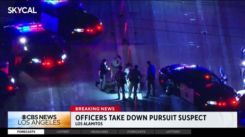 Suspect fights officers on 405 Freeway after police pursuit through LA and Orange counties