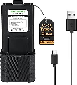 BAOFENG UV-5R Battery BL-5 3800mAh USB-C Charging Extended High Capacity Battery for UV5R BF-F8HP UV-5R Series Radios with Type-C Charging Cable