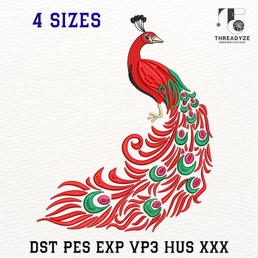 Peacock Embroidery Design | Elegant Bird Stitch Pattern for Machine Embroidery | 4 Sizes Included - Etsy