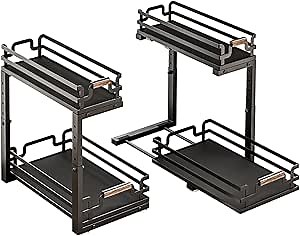 Under Sink Organizer, 2 Tier Slide Out Storage for Bathroom Kitchen (2 Pack)
