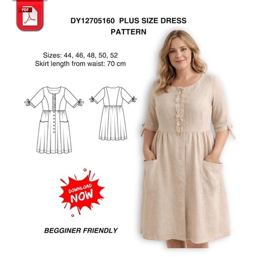 Plus Size Dress Sewing Pattern PDF Download - Etsy UK
