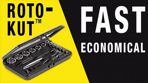 Cutting holes in steel with a drill bit or hole saw usually takes 2 or 3 minutes. Kimball Midwest’s Roto-Kut Hole Cutters can cut a 5/8” hole in 1/4” mild steel in as little as 20 seconds. The Roto-Kut produces high quality, bur-free holes, and it lasts 300 times longer than a hole saw. [LEARN MORE]: https://goo.gl/qNwwY5 | Kimball Midwest
