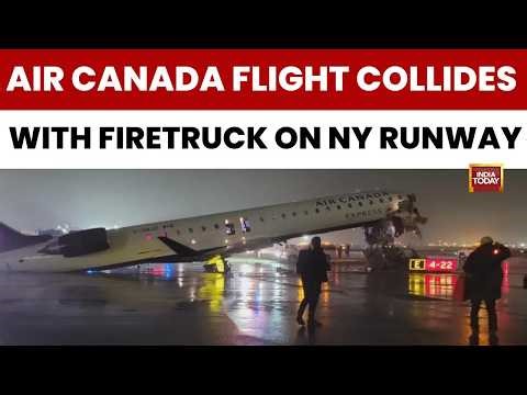 Air Canada Plane Collides With Firetruck On Runway At New York's LaGuardia Airport