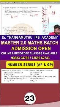 NUMBER SERIES (AP & GP) | Master 2.O Maths Batch || By Er. Thangamuthu sir