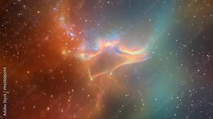 Nebulae clouds twisting into abstract shapes, creating a dynamic galaxy with shifting colors and light