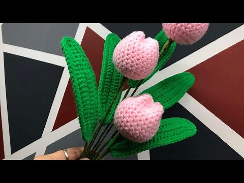 Crochet tulip Leaf tutorial (Milk cotton yarn )