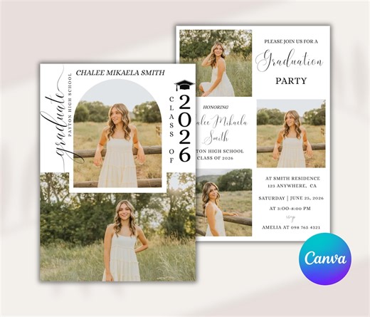 2026 Modern Graduation Invitation: Graduation Announcement Editable Photo Template (digital Download) - Etsy