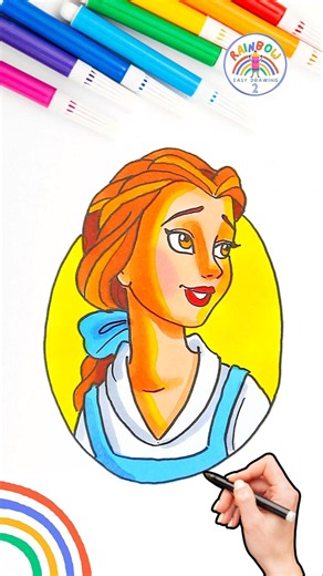 Disney Princesses | Drawing of Beautiful Princess Belle Easy 🌈👸🏼 #disney #drawing #shorts #viral