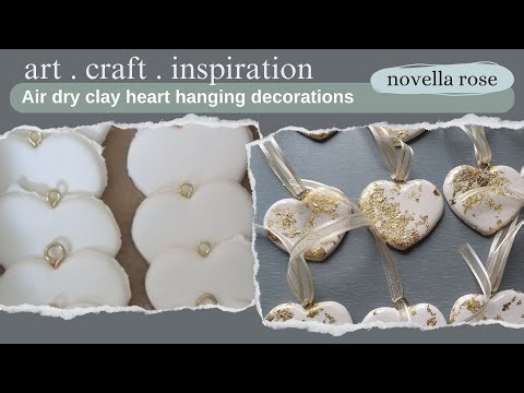 How to make air dry clay Hanging Heart decorations with gold leaf | Beginner Craft tutorial