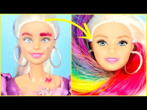 CHANGE OLD BARBIE TO A NEW ONE - Cleaning Dirty Barbie Face, Body and Hair, Colorful Doll Hairstyles