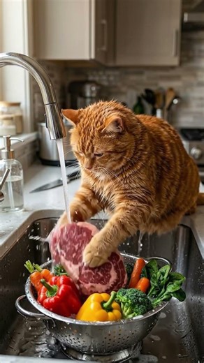 p3 ASMR Orange Cat Cooks the Perfect Steak Dinner 🐱🍖 #shorts #cat #asmr #funnycats