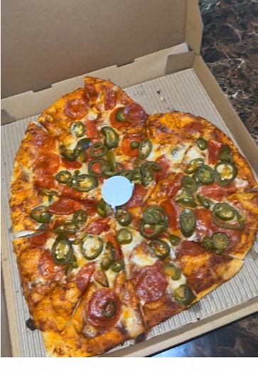 Delicious Heart-Shaped Pizza from Me-n-Ed's