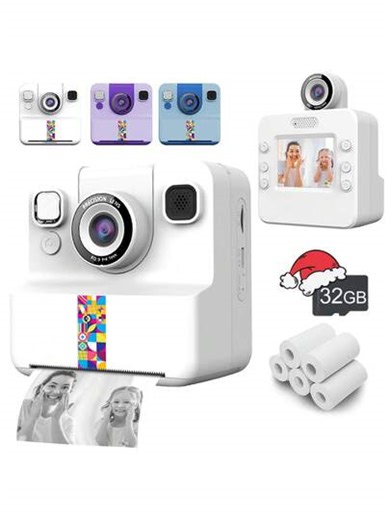 1080P HD digitalkamera med direktutskrift, lämplig för barn, bärbar multifunktionell fotoskrivare för barn, inkluderar digitalkamera, kamera och tillbehör, kreativ teckning och fotografering, barnvänlig design för 3-12 år gamla pojkar och flickor, söt bärbar present till jul, födelsedag, nyår | SHEIN