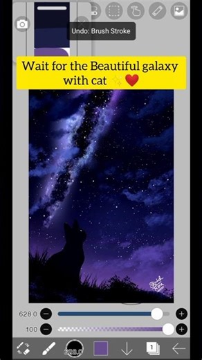 Lonely Cat Under Galaxy 🌌 | Relaxing Digital Art #shorts
