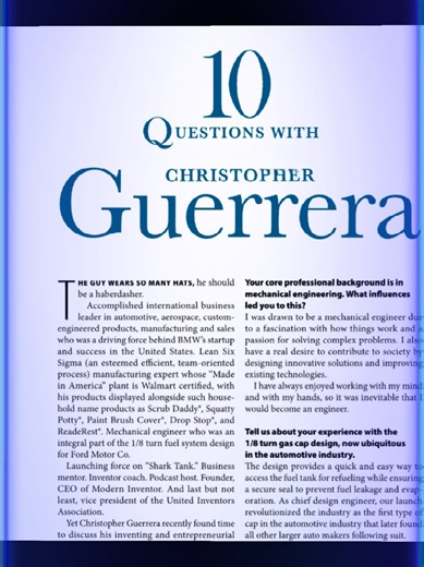 Guerrera is a powerhouse at the intersection of engineering, innovation, and entrepreneurship. With decades of leadership in mechanical engineering and advanced manufacturing, he has helped launch iconic automotive programs including the BMW Z3 and BMW X5, and played a key role in pioneering fuel system technology for Ford. But his impact doesn’t stop on the manufacturing floor. You’ve seen him on Shark Tank and Good Morning America. You’ve watched him host product segments on CBS, FOX, NBC and 
