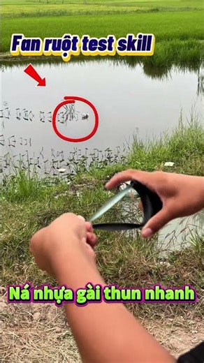Young slingshot enthusiasts test their targets in the rice fields while playing with plastic slin...