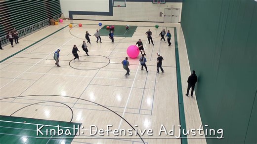 Kinball—Learning to Keep a Defensive Position For four player teams to keep square positioning away from the Kinball. Further described at: https://www.canadago4sport.com/strike/kinball-learning-defensive-postioning 110 Large Light Ball games at: https://www.canadago4sport.com/largelightballs @Gopher Sport @omnikin_official