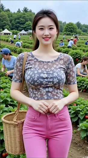Beautiful Country Girl Visiting a Strawberry Farm 🍓🌿