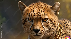 A closer look of the fierce cheetah with the big eyes looking AI generated