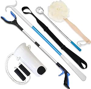 6PC Hip Kit, Hip Replacement Kit After Surgery,Hip Kit for Seniors Total Hip Replacement Prime-Grabber, Sock Aid,Shoehorn&Dressing Stick,Leg Strip,Back Scratcher,Bath Loofah, Hip Kit with Leg Lifter