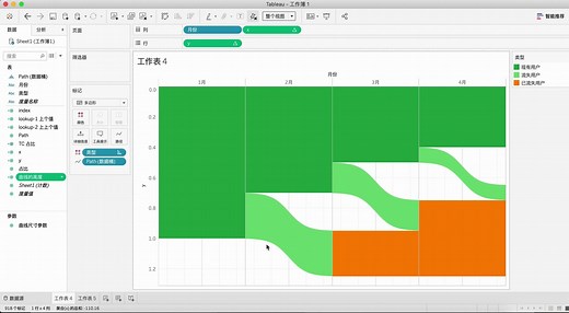 【教程】如何利用Tableau制作沉降式桑基图（Sankey），用户流向快速了解