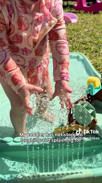 I finally understand the hype! ☀️ This Bluey splash pad? Best purchase ever. She has not stopped laughing for ten minutes straight. Worth every second. #bluey #blueysplashpad #splashpad #toddleractivity #toddlerplay