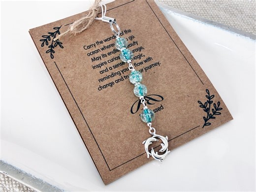 Dolphin Phone Charm Gift Set | Minimal Ocean Beaded Phone Accessory With Inspirational Card & Gift Bag | Cute Coastal Gift for Her - Etsy